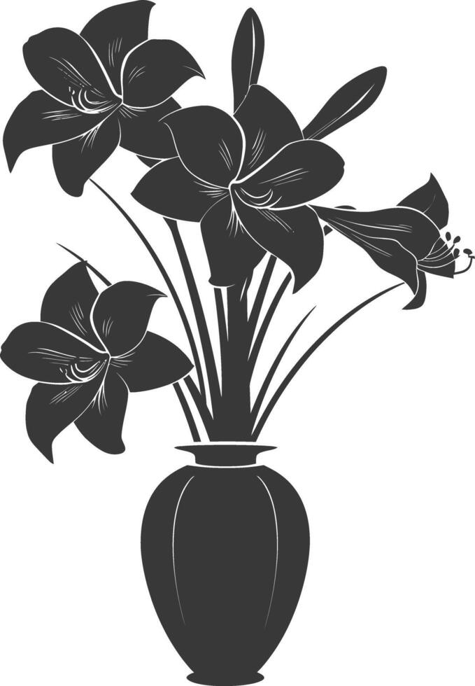 AI generated Silhouette amaryllis flower in the vase black color only vector