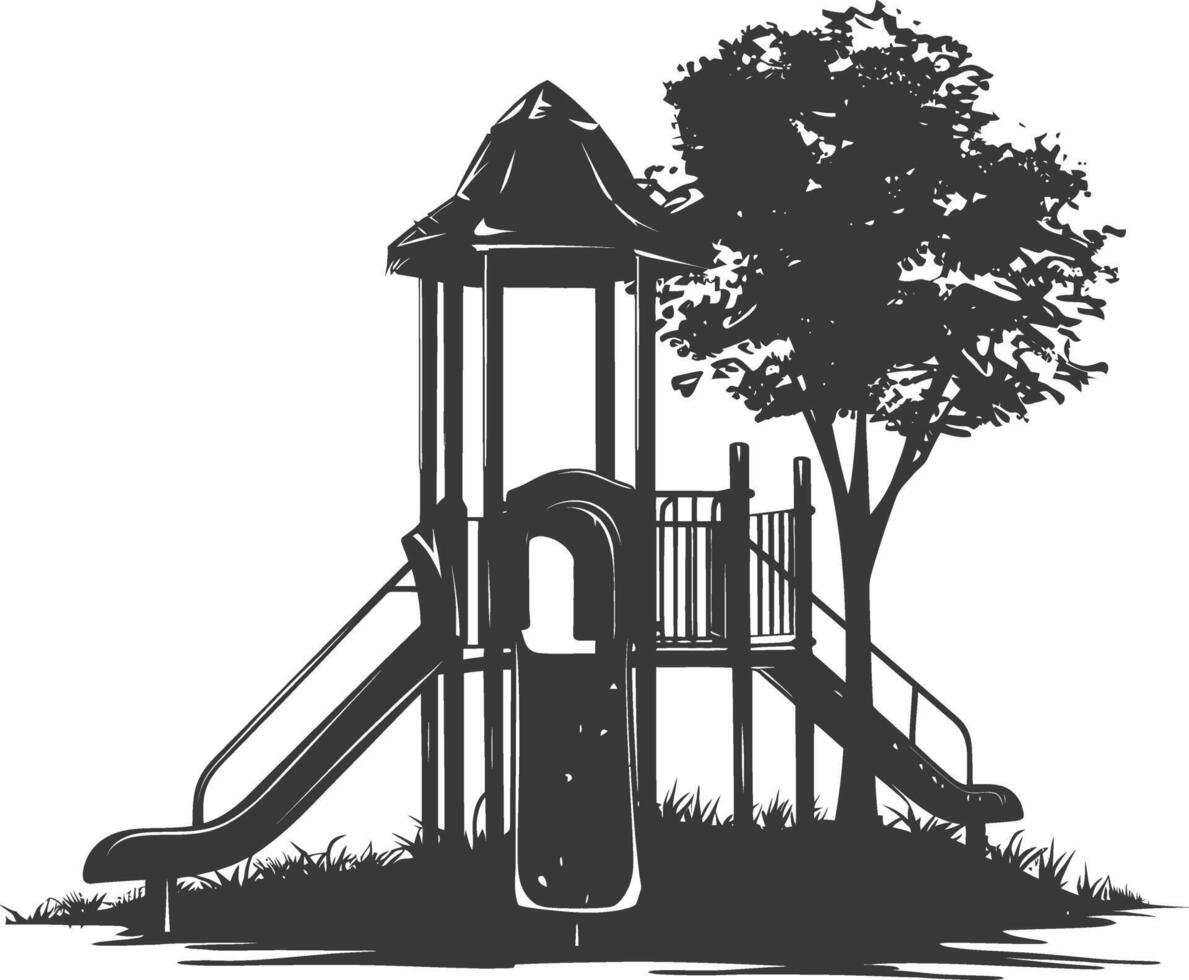 AI generated silhouette abandoned playground black color only vector