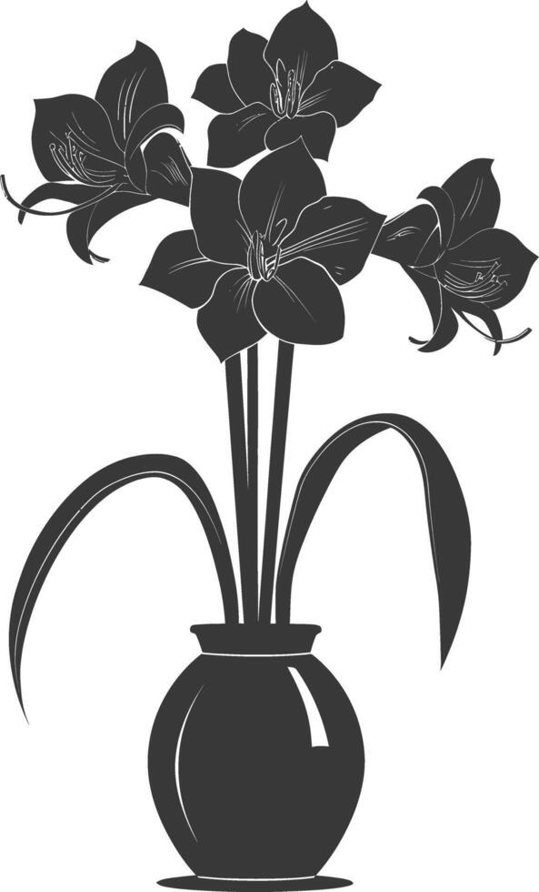 AI generated Silhouette amaryllis flower in the vase black color only vector