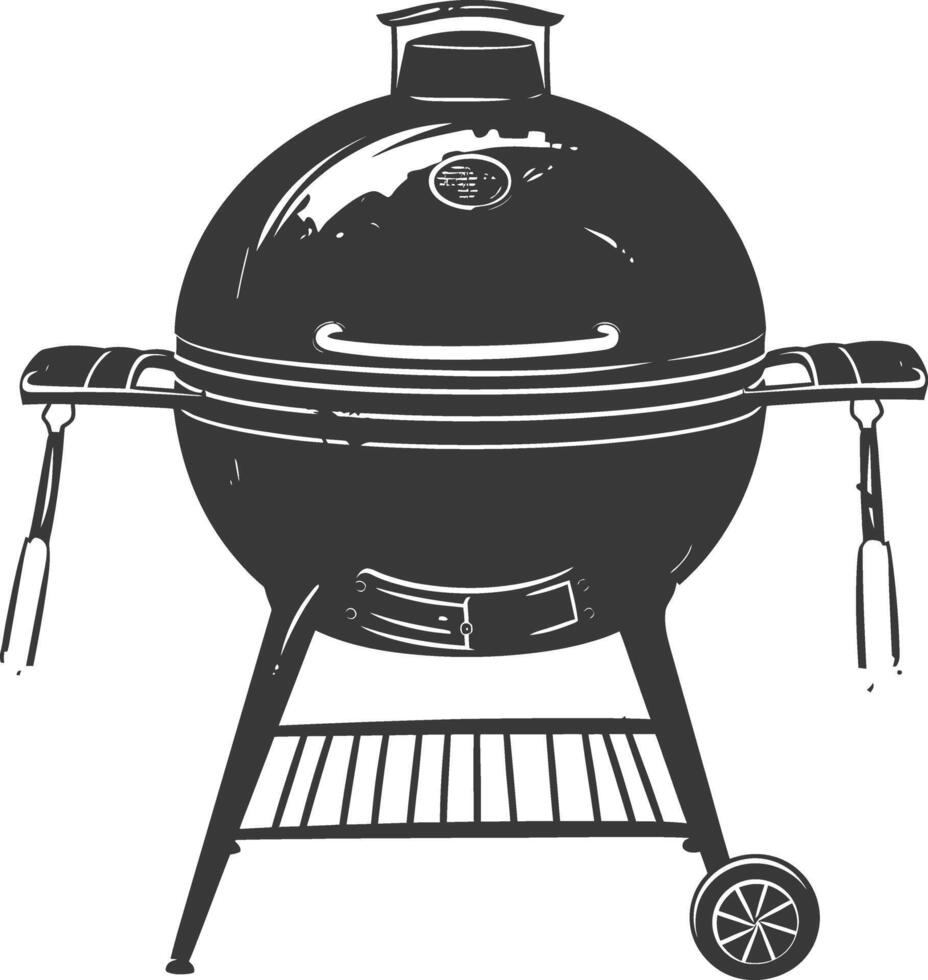 AI generated silhouette a barbecue grill offset smoker top down black color only vector