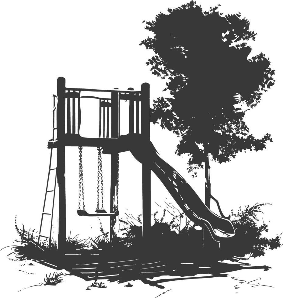 AI generated silhouette abandoned playground black color only vector