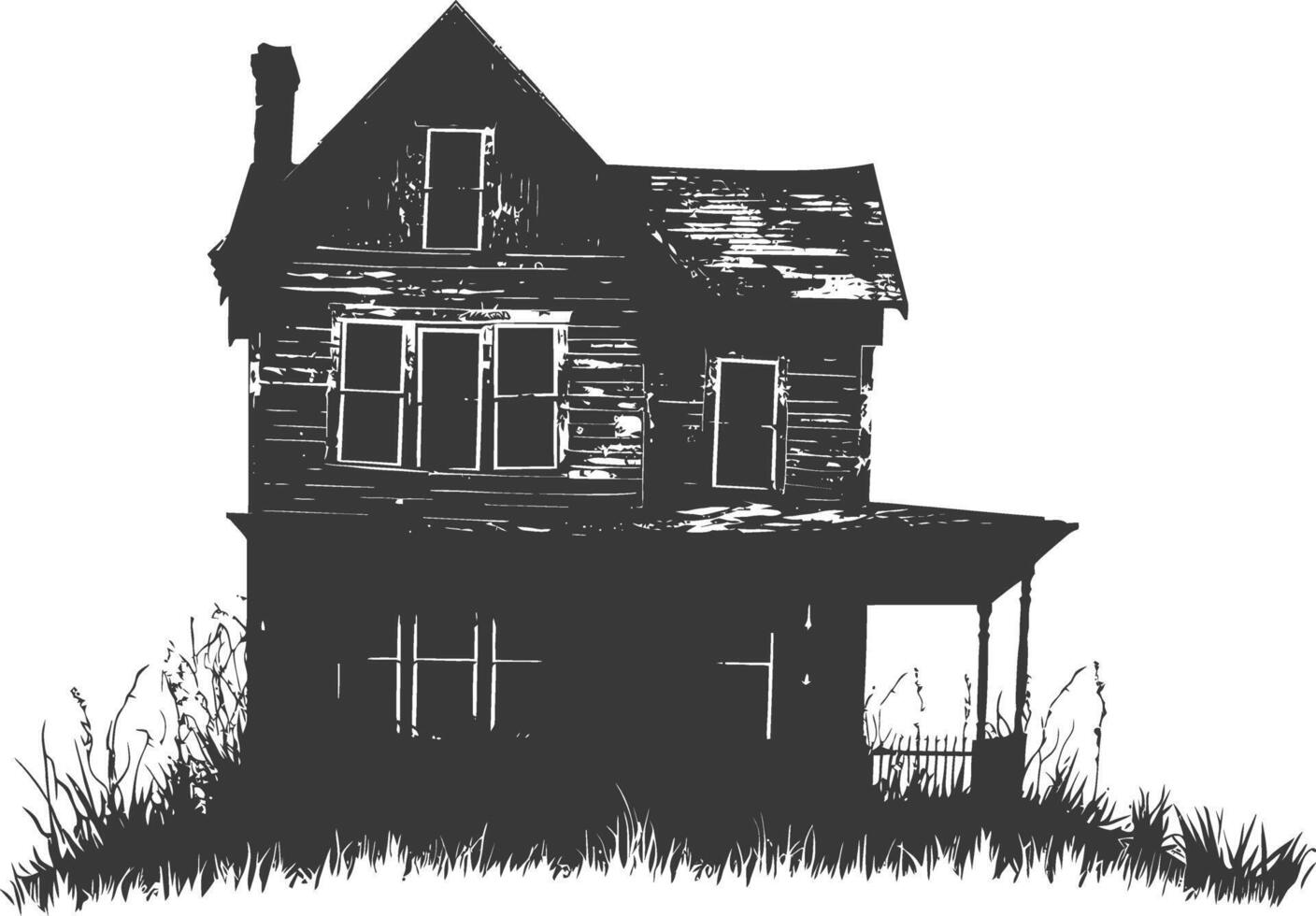 AI generated silhouette abandoned home or house black color only vector