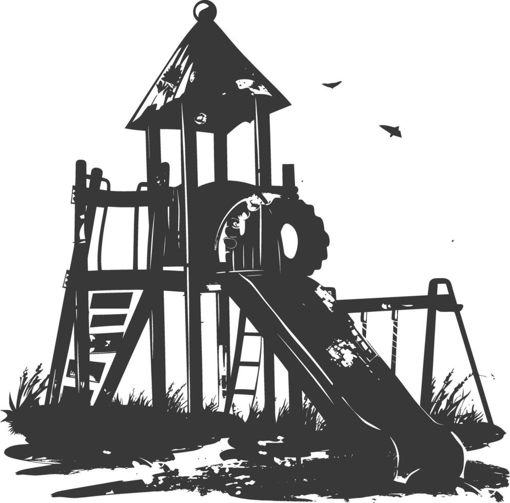 AI generated silhouette abandoned playground black color only vector