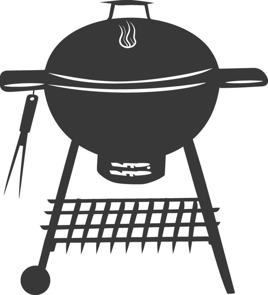 AI generated silhouette a barbecue grill offset smoker top down black color only vector