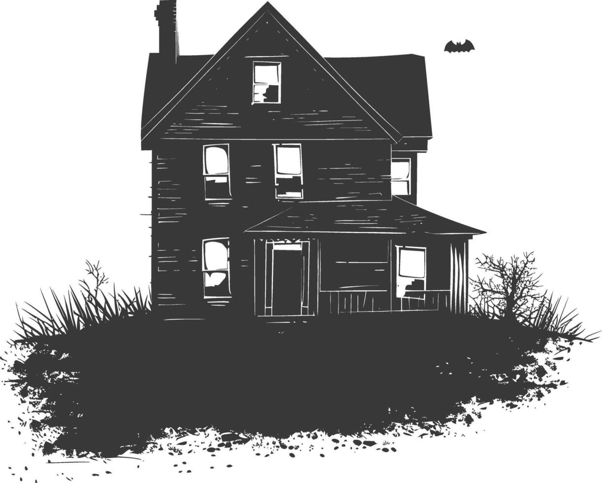 AI generated silhouette abandoned home or house black color only vector