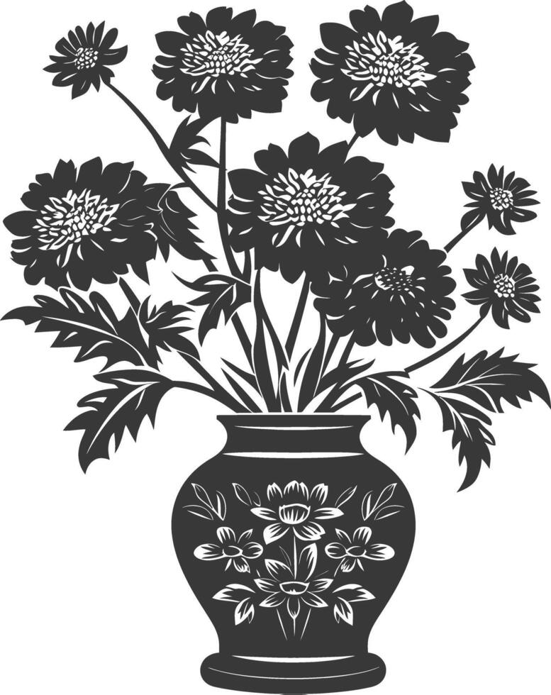 AI generated Silhouette aster flower in the vase black color only vector