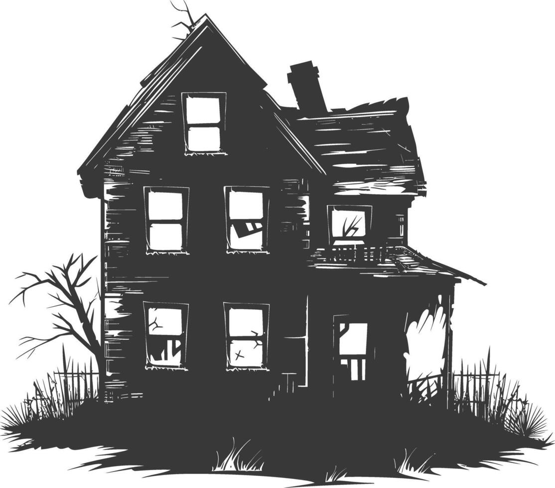 AI generated silhouette abandoned home or house black color only vector