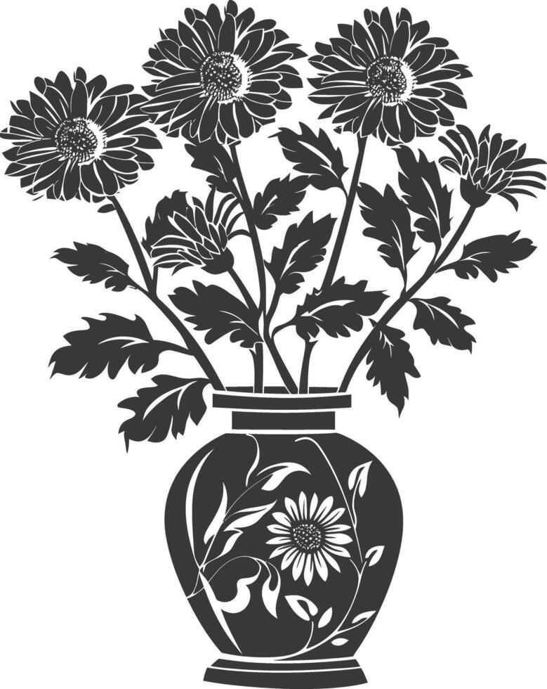 AI generated Silhouette aster flower in the vase black color only vector
