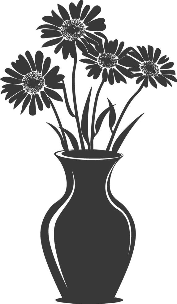AI generated Silhouette aster flower in the vase black color only vector