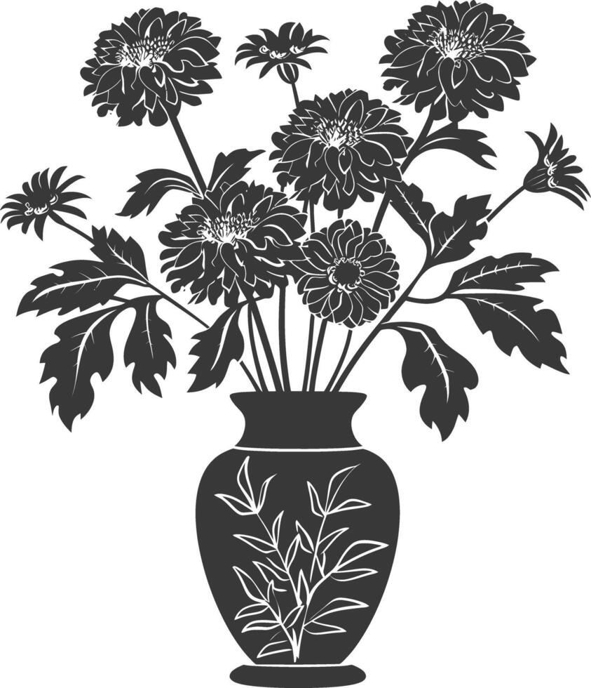 AI generated Silhouette aster flower in the vase black color only vector