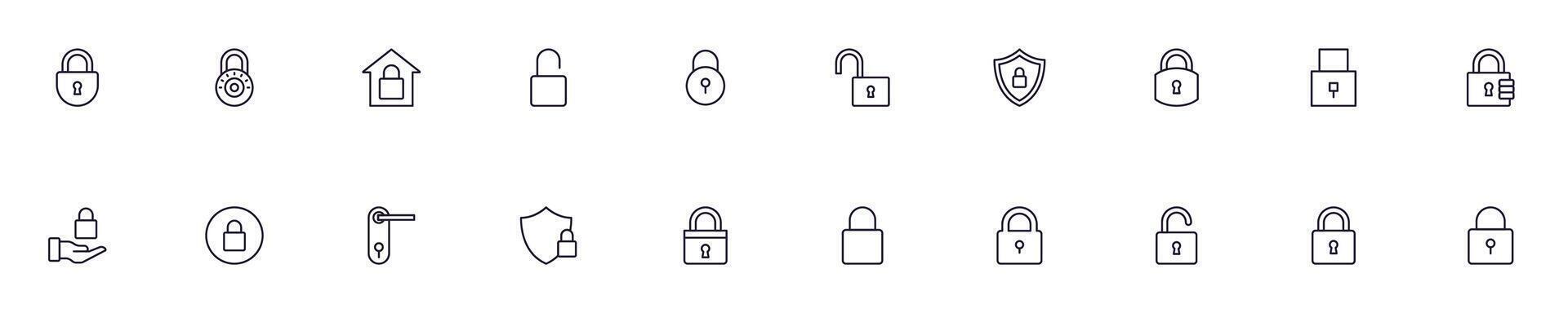 Lock line vector pictograms pack. Editable stroke. Simple linear illustration that can be used as a design element for apps and websites