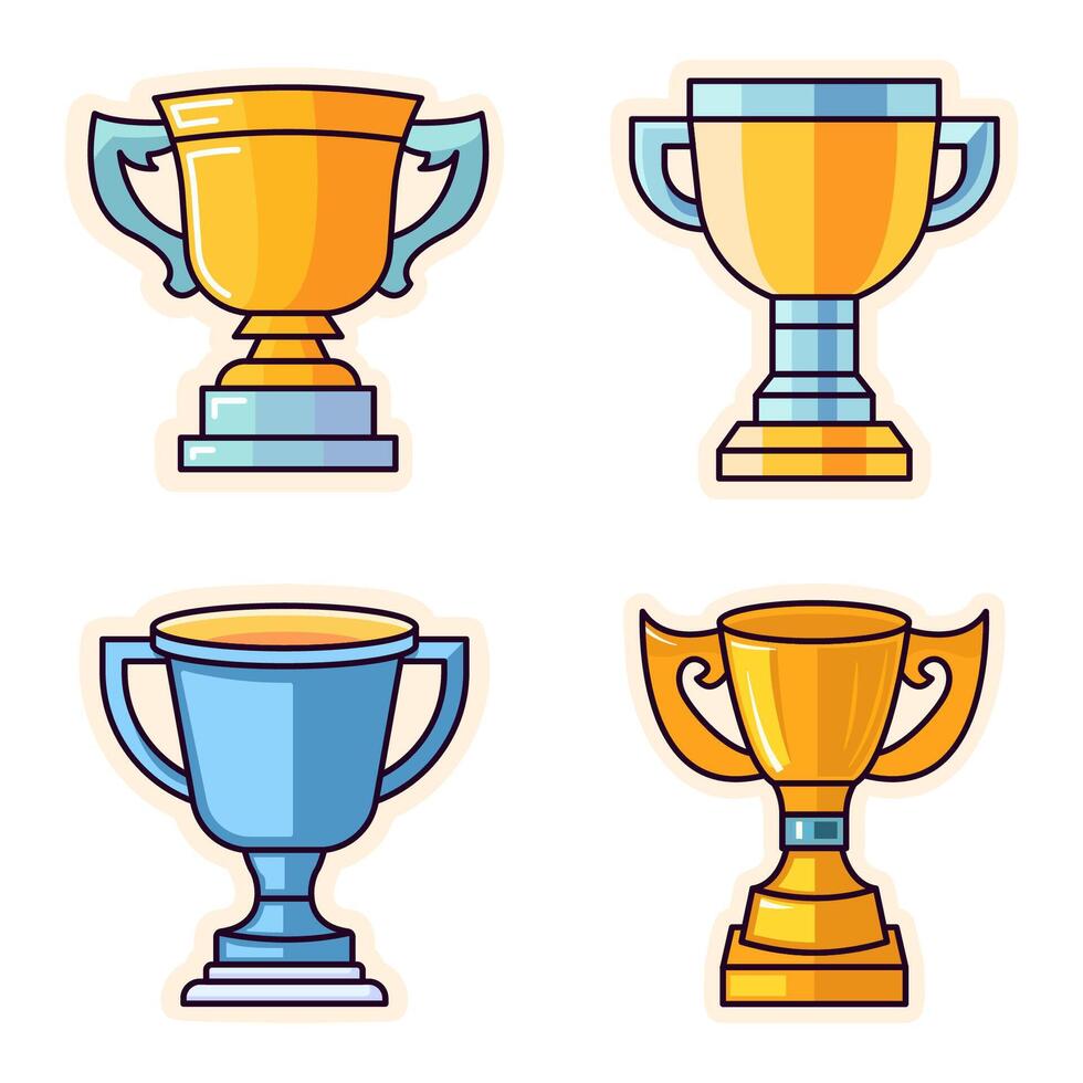 Winner Cup Flat Illustrations Collection. Perfect for different cards, textile, web sites, apps vector