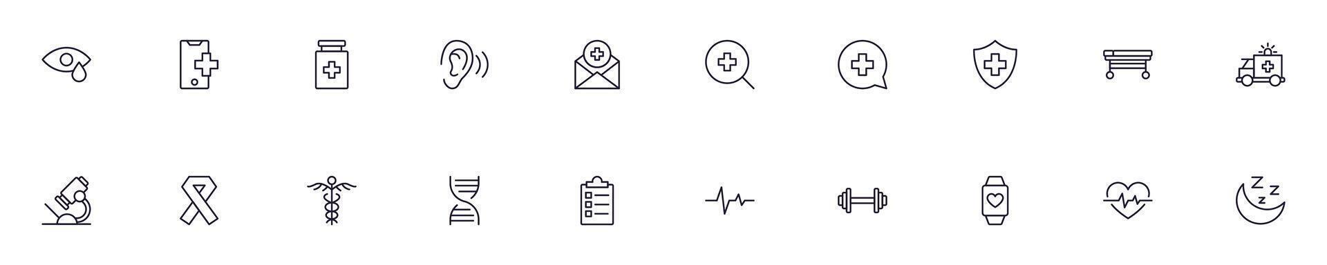 Hospital line icons pack. Simple outline sign and editable stroke for web sites, articles, books, apps vector