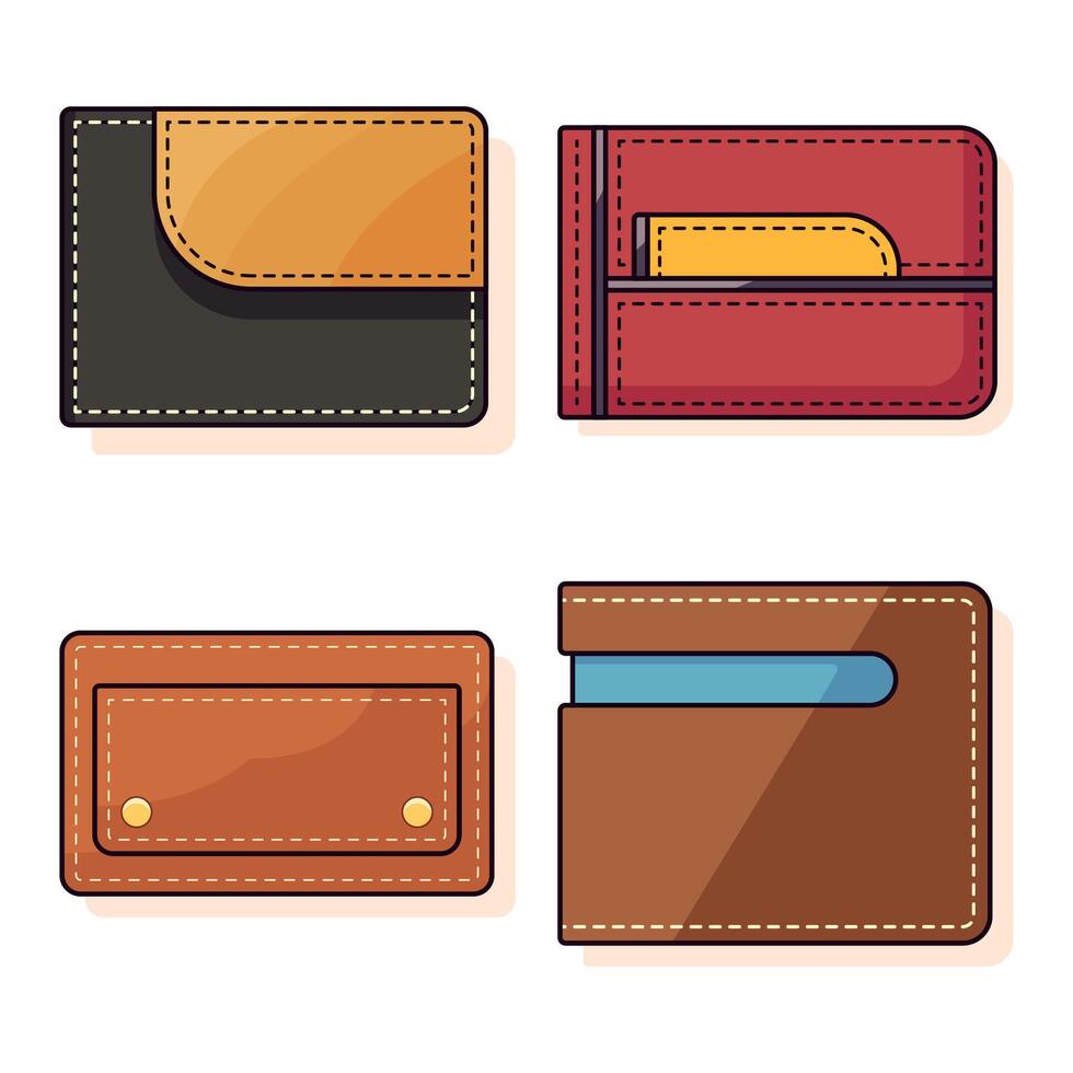 Wallet Vivid Flat Illustrations Collection. Perfect for different cards, textile, web sites, apps vector