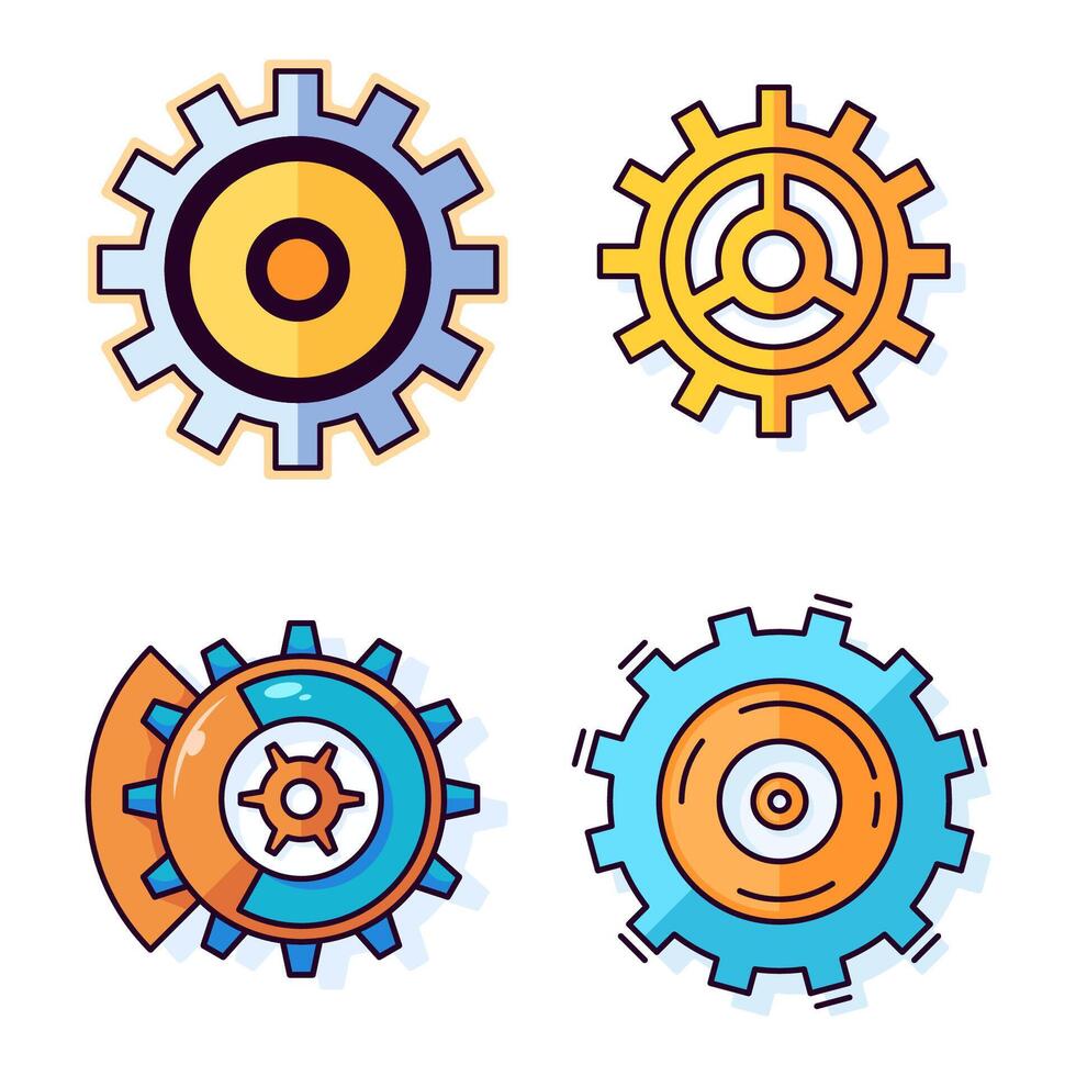 Gear Vivid Flat Illustration Collection. Perfect for different cards, textile, web sites, apps vector