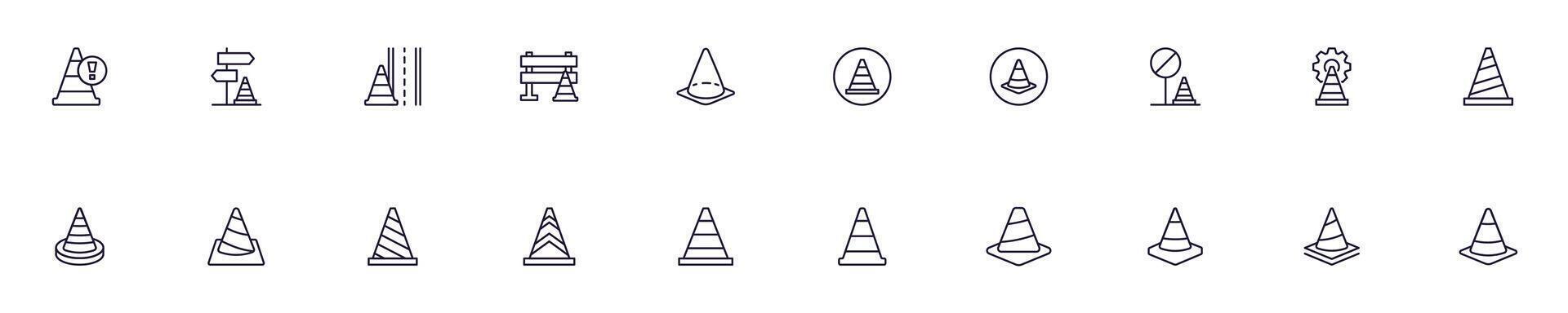 Traffic cone linear symbols bundle. Vector collection for web sites, newspapers, apps, infographics