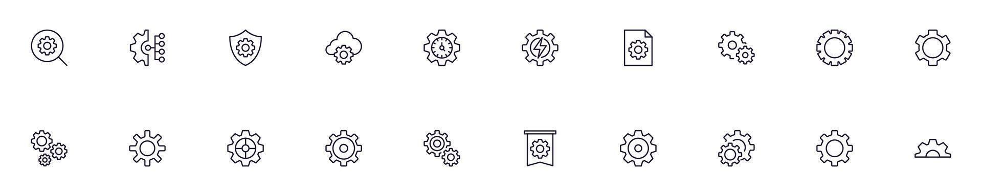 Gear and cogwheel vector pictogram collection. Simple linear illustration that can be used as a design element for apps and websites