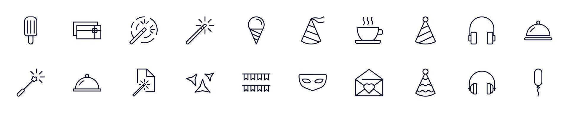 Holiday vector outline icons drawn with black thin line. Editable stroke. Simple linear illustration that can be used as a design element for apps and websites