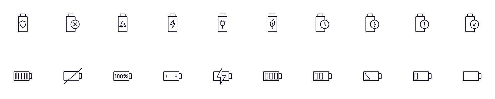 Batteries web outline symbols collection for stores, shops, banners, design vector