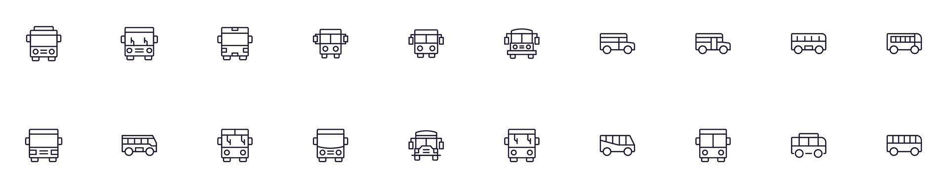 autobuses contorno íconos manojo. editable ataque. sencillo lineal ilustración para web sitios, periódicos, artículos libro vector