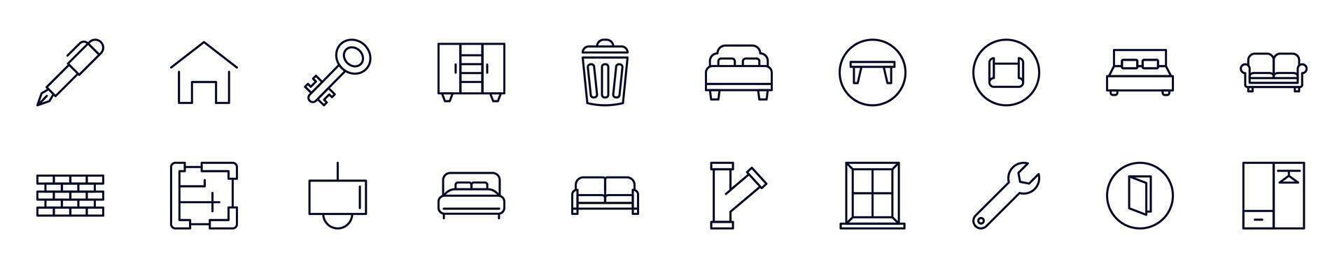 Simple outline signs of house, repair, renovation. Line icons suitable for web sites, apps, infographics vector