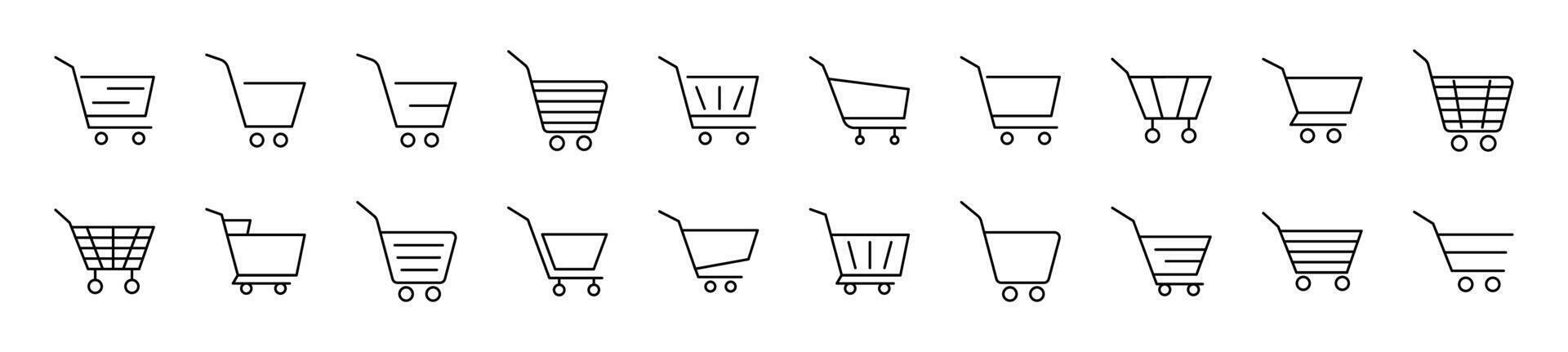 Set of line icons of shopping cart. Editable stroke. Simple outline sign for web sites, newspapers, articles book vector