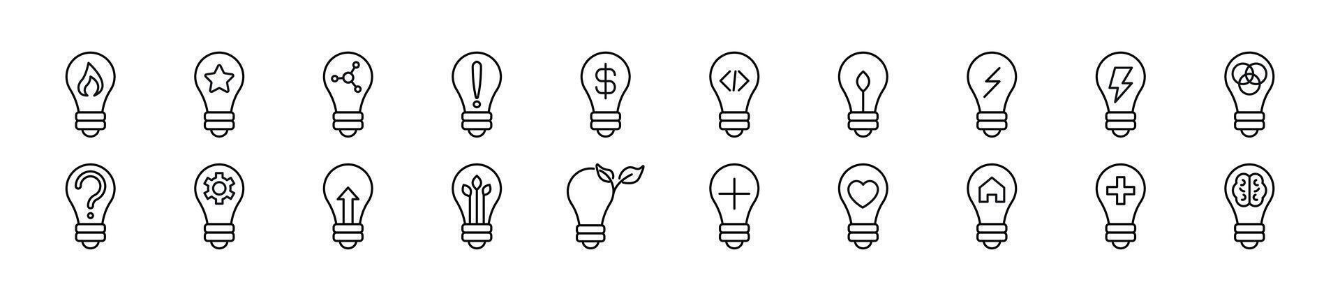 Lightbulb with items vector simple Illustration Drawn with Thin Line. Editable stroke. Simple outline sign for web sites, newspapers, articles book