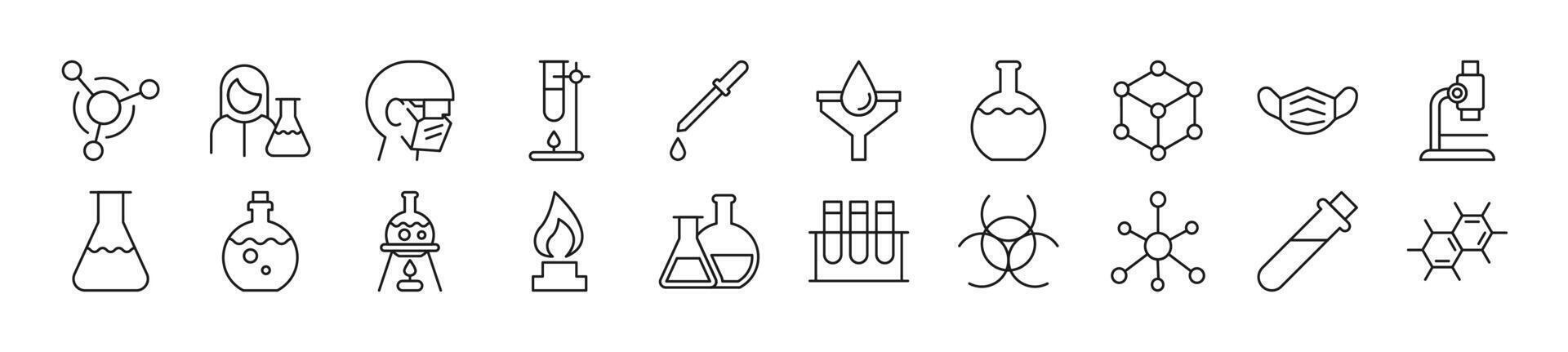 Collection of thin signs of chemistry. Editable stroke. Simple linear illustration for stores, shops, banners, design vector