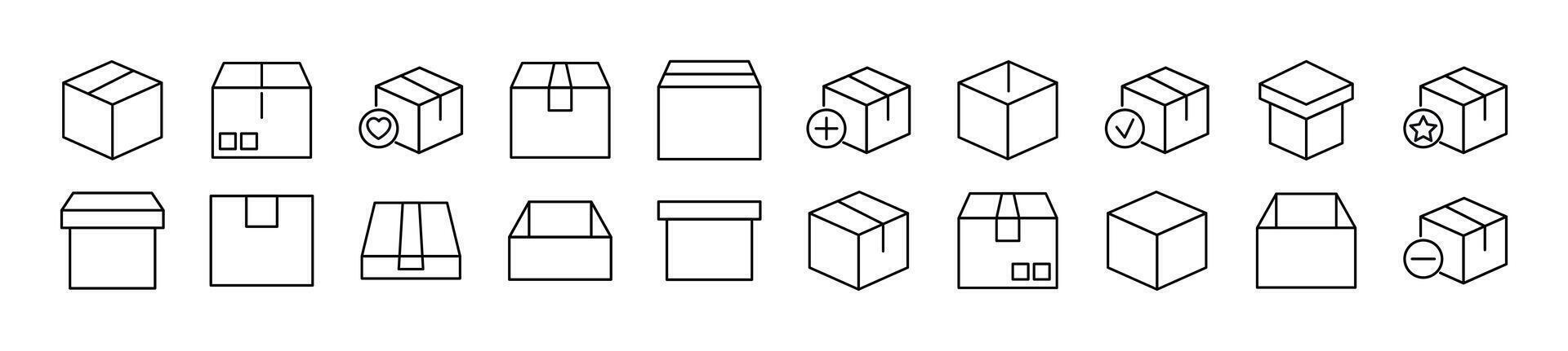 Set of thin line icons of boxes. Editable stroke. Simple linear illustration for web sites, newspapers, articles book vector