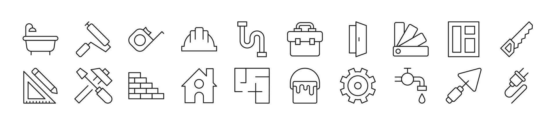 Collection of outline symbol of building and construction. Editable stroke. Simple linear illustration for stores, shops, banners, design vector