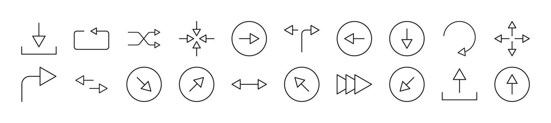 Set of line icons of arrows. Editable stroke. Simple outline sign for web sites, newspapers, articles book vector