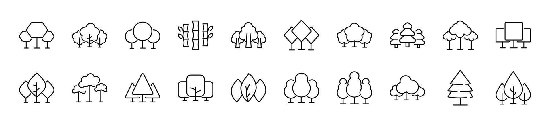 Pack of linear symbols of tree. Editable stroke. Linear symbol for web sites, newspapers, articles book vector