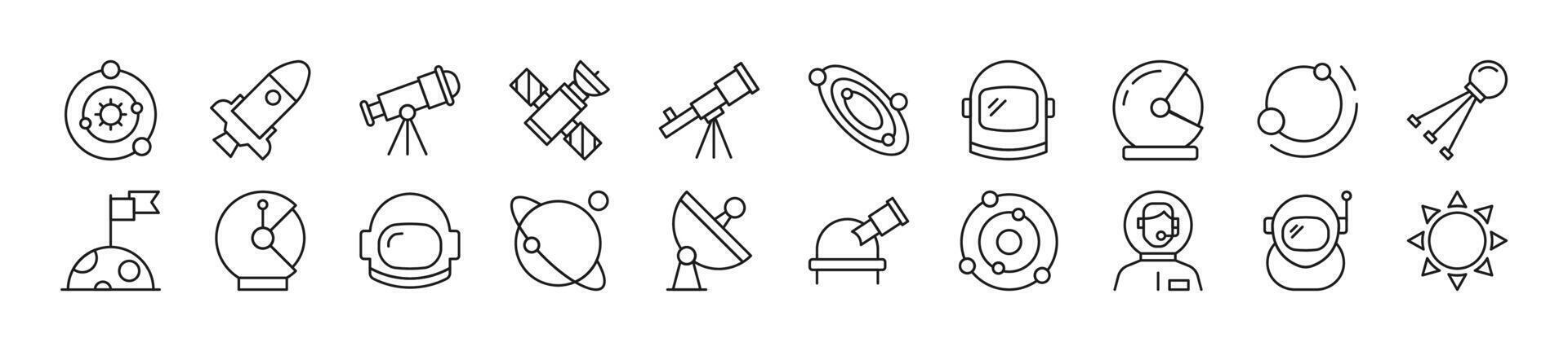 colección de Delgado señales de astronauta. editable ataque. sencillo lineal ilustración para historias, tiendas, pancartas, diseño vector