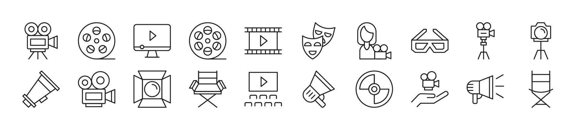 Bundle of linear symbols of movie. Editable stroke. Linear symbol for web sites, newspapers, articles book vector