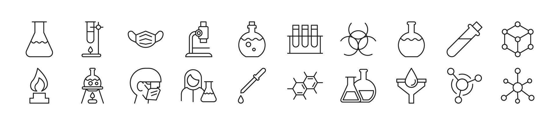 Pack of line icons of chemistry. Editable stroke. Simple outline sign for web sites, newspapers, articles book vector