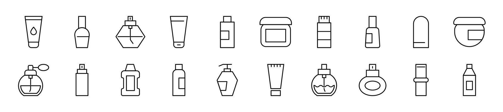 cosmético botellas línea íconos recopilación. editable ataque. sencillo lineal ilustración para web sitios, periódicos, artículos libro vector