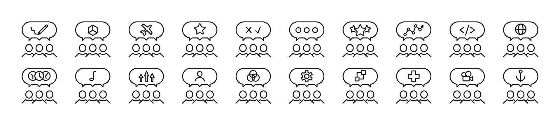 People with speech bubble linear vector icons collection. Editable stroke. Simple linear illustration for web sites, newspapers, articles book