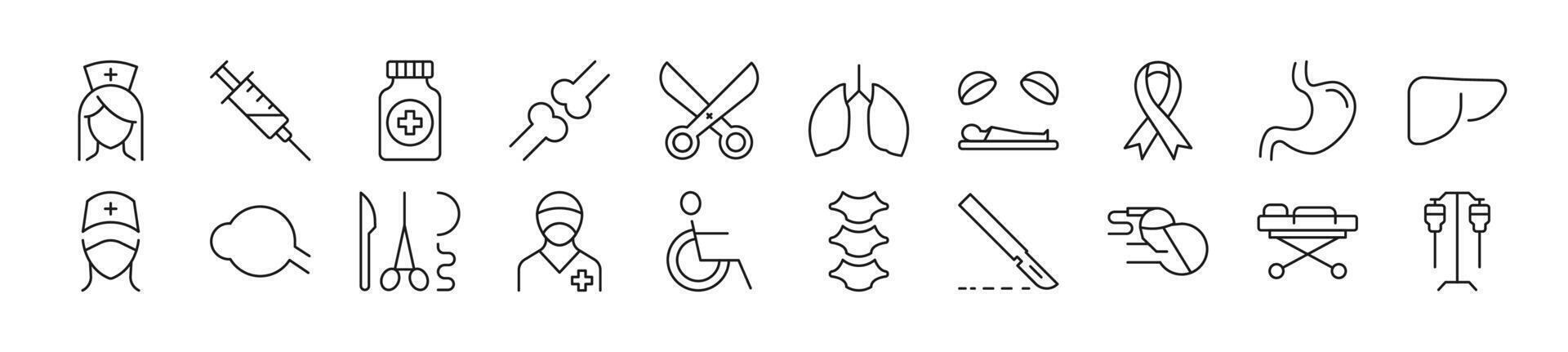 Surgeon Linear vector icons collection. Editable stroke. Simple linear illustration for web sites, newspapers, articles book