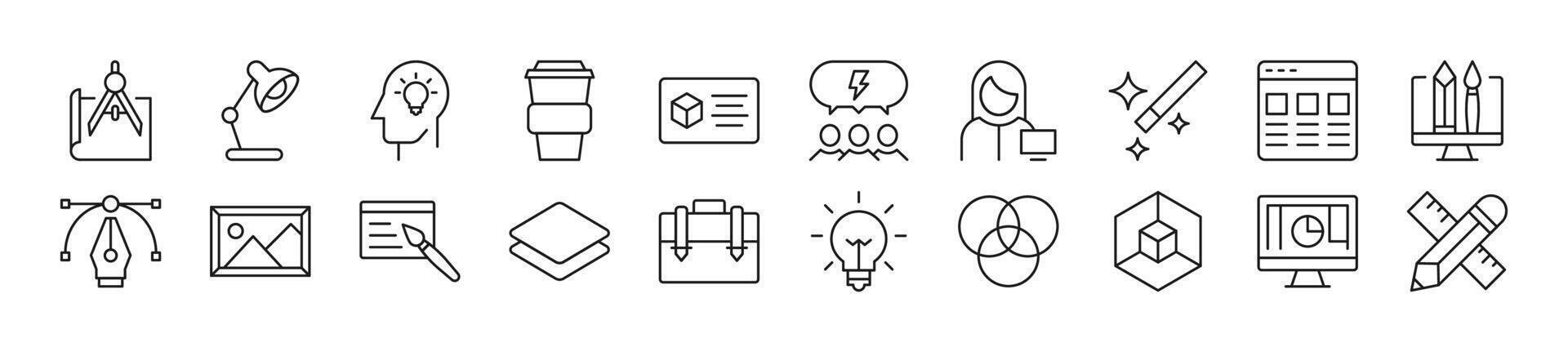 Web designer Linear vector icons collection. Editable stroke. Simple linear illustration for web sites, newspapers, articles book
