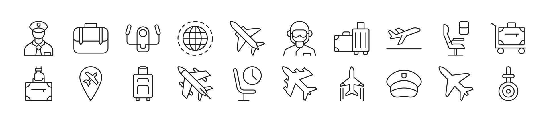 Set of thin line icons of pilot. Editable stroke. Simple linear illustration for web sites, newspapers, articles book vector