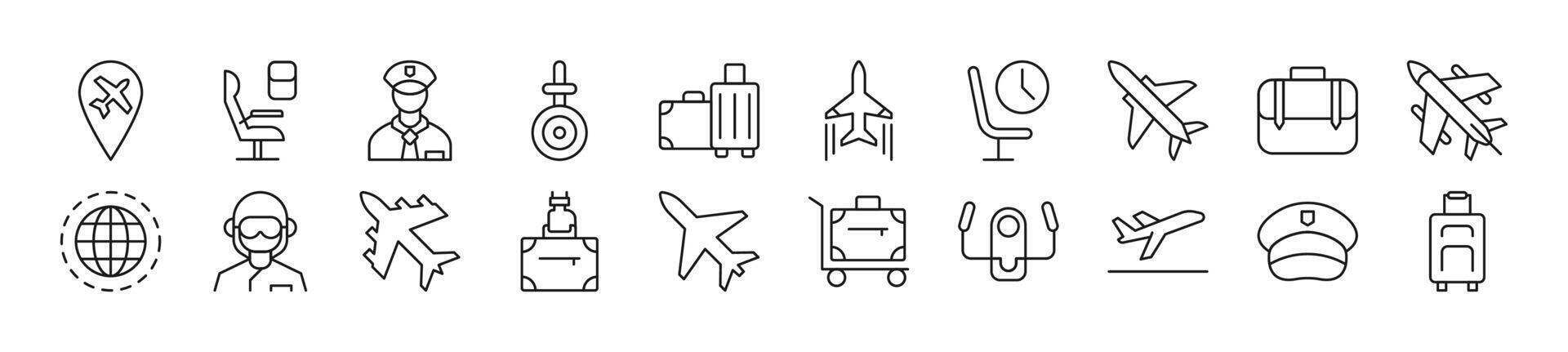 Pilot Line icons collection. Editable stroke. Simple linear illustration for web sites, newspapers, articles book vector