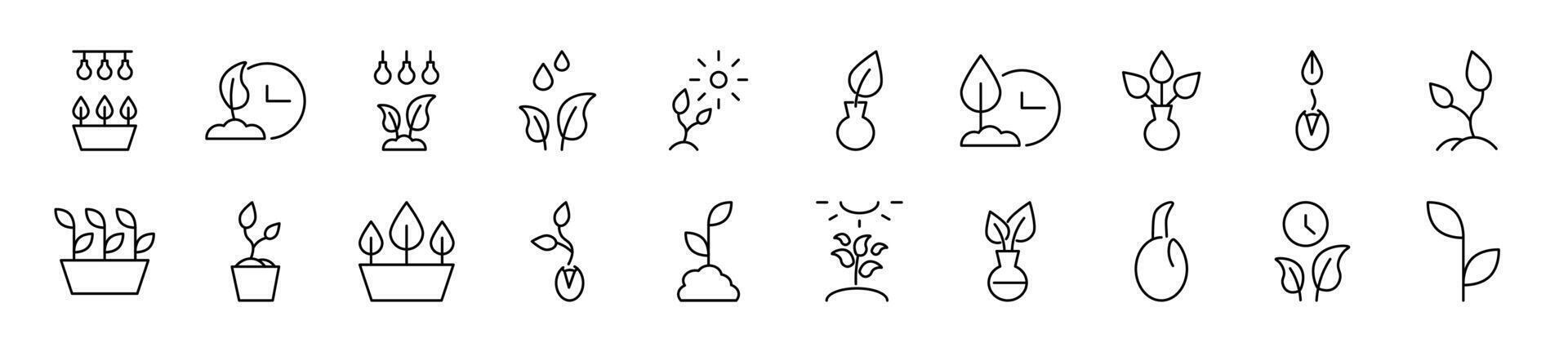 Collection of thin vector images of gardening. Editable stroke. Simple line icon for web sites, newspapers, articles book