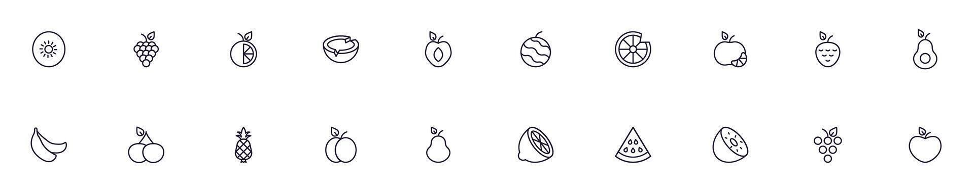 Fruit line vector pictograms pack. Editable stroke. Simple linear illustration that can be used as a design element for apps and websites