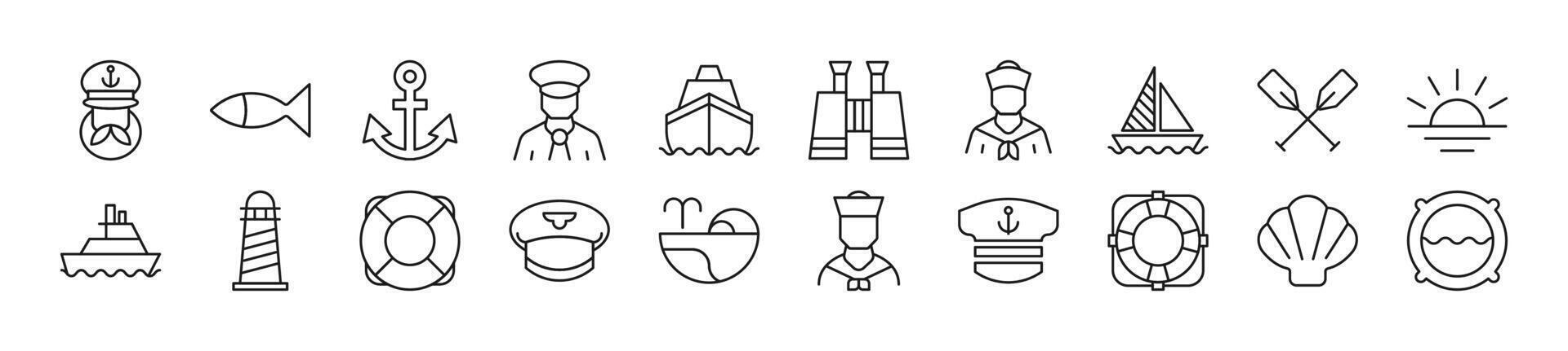 Sailor Line Icons collection. Editable stroke. Simple linear illustration for web sites, newspapers, articles book vector