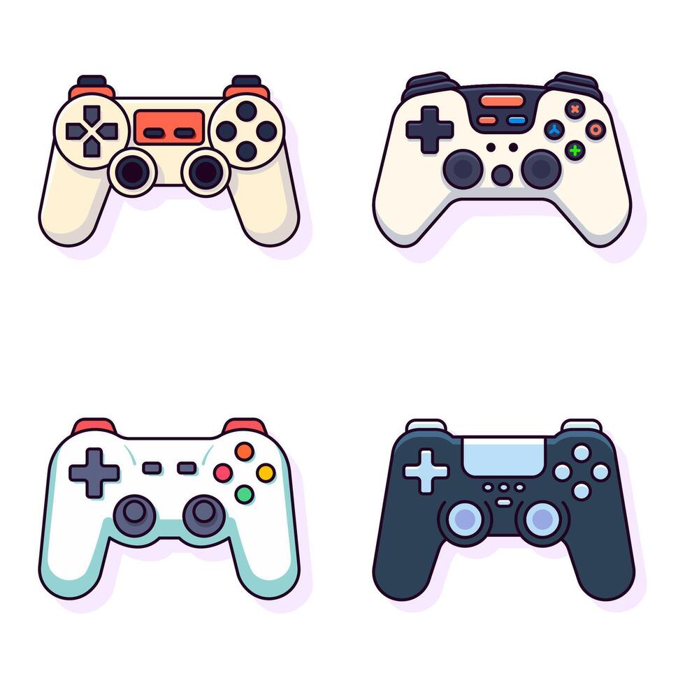 Game Joystick Flat Illustrations Collection. Perfect for different cards, textile, web sites, apps vector
