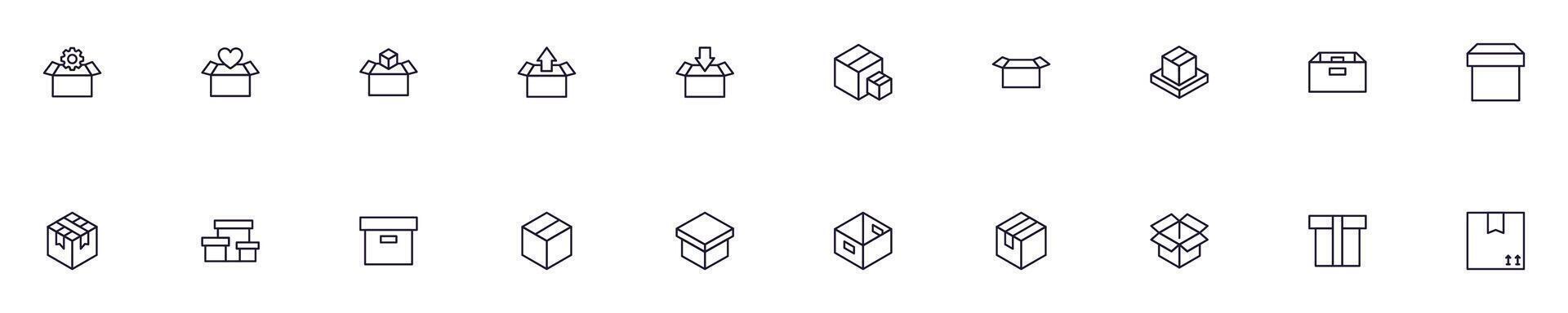 Boxes line vector pictograms pack. Editable stroke. Simple linear illustration that can be used as an design element for apps and websites