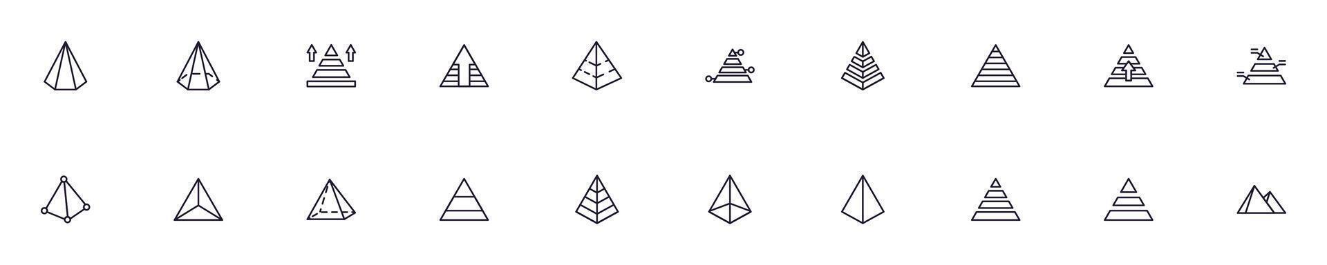 Pyramid outline vector signs drawn with thin line. Simple linear illustrations for stores, shops, banners, design