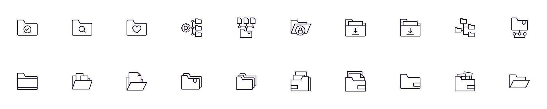 Folder vector images collection. Simple linear illustration that can be used as a design element for apps and websites