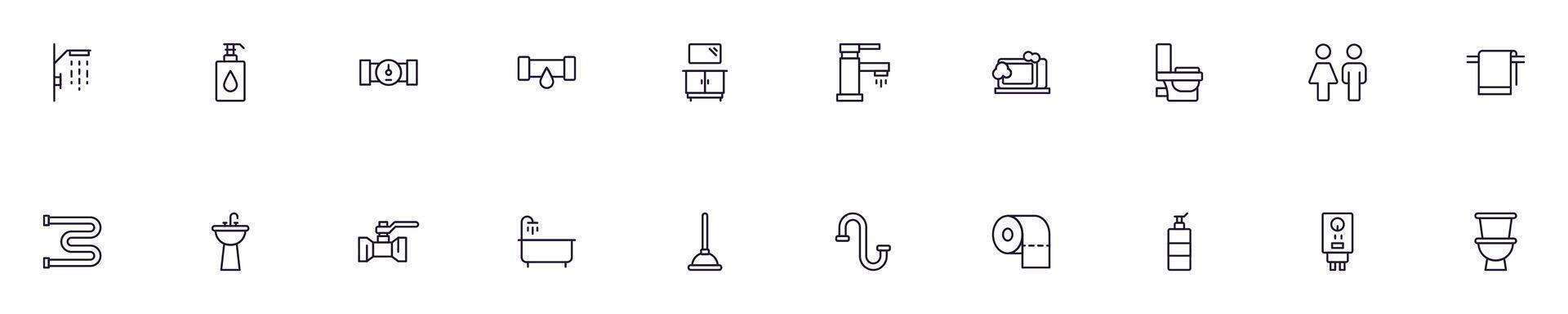 Plumbing linear symbols bundle. Vector collection for web sites, newspapers, apps, infographics