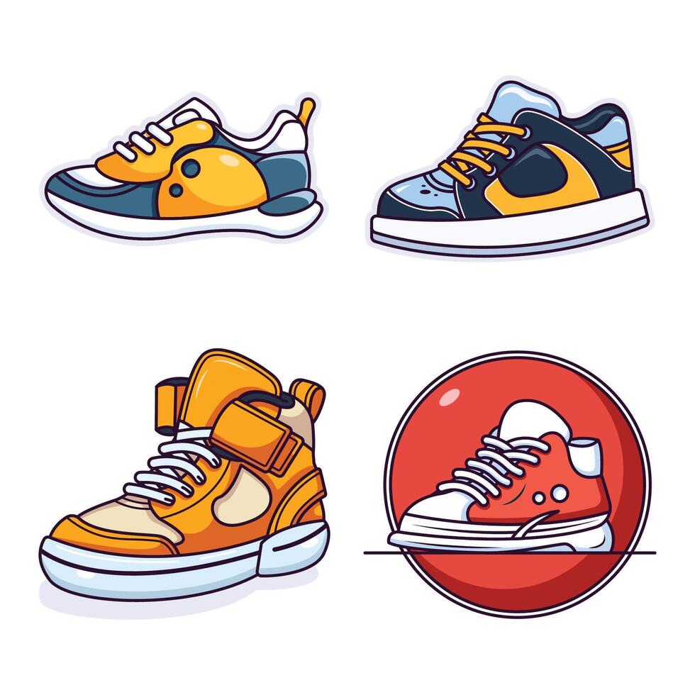 Sports Shoes Vivid Flat Illustrations. Perfect for different cards, textile, web sites, apps vector